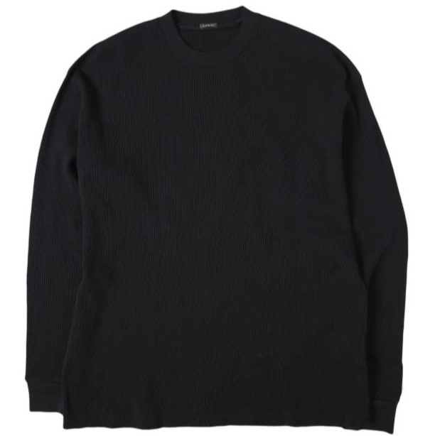 COMOLI コモリ 26SS 日本製 コットンワッフル 長袖Tシャツ COTTON WAFFLE L/S T-SHIRT D01-05041 4 BLACK 長袖 サーマル カットソー トップス g27929
