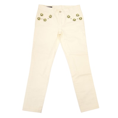 GUCCI グッチ パンツ 374561 XD278 イタリア製 60s skinny ビジュー 装飾付 ホワイト デニム パンツ ホワイト系 36【中古】