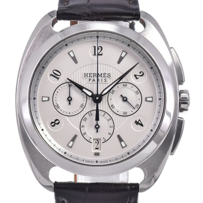 エルメス HERMES DR5.910 ドレサージュ クロノグラフ シルバー 自動巻き メンズ 良品 腕時計 Q#149236