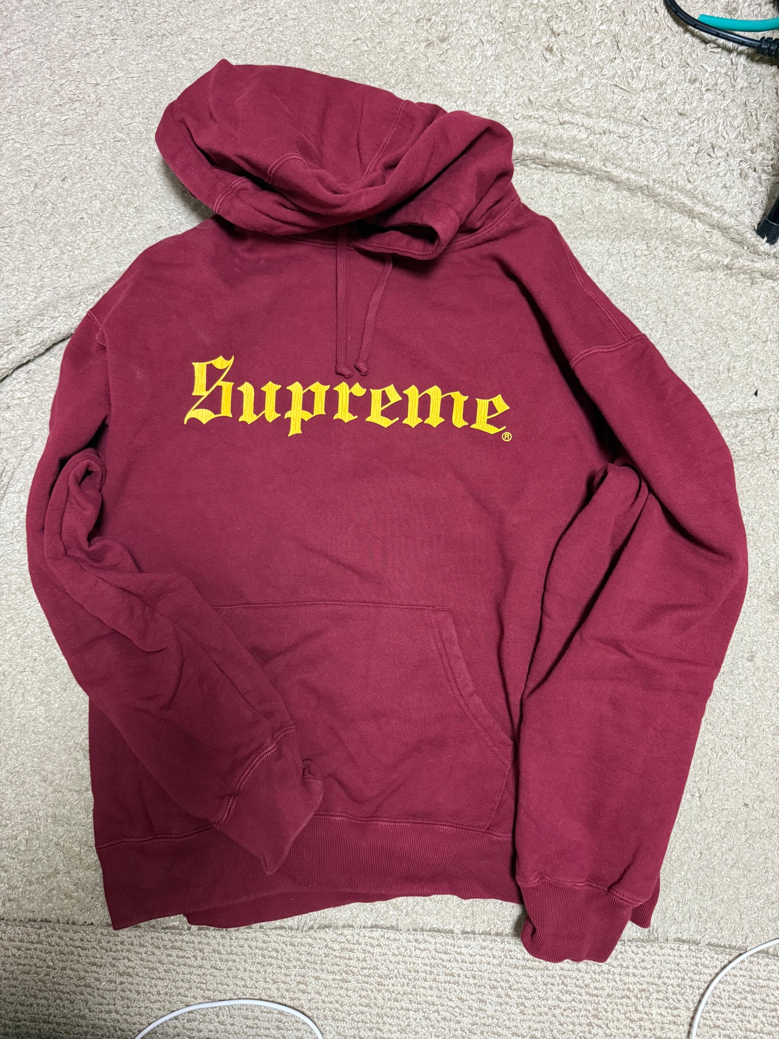 Supreme Washed Old English Hooded Sweatshirt "Cardinal"