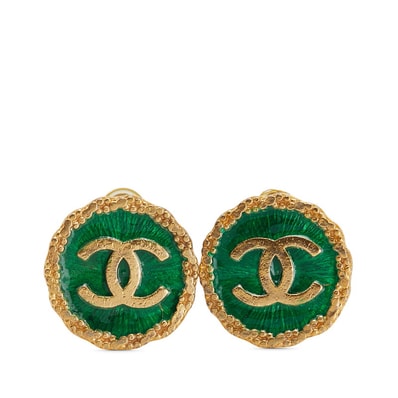 シャネル ヴィンテージ ココマーク ラウンド イヤリング ゴールド グリーン メッキ レディース CHANEL 【中古】