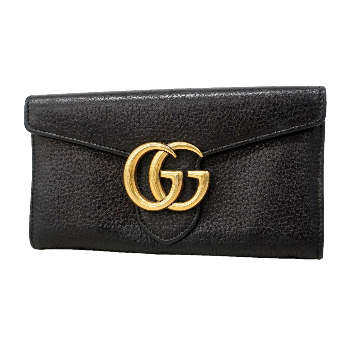 【6ia0010-k】グッチ 長財布 GGマーモント 400586 レザー ブラック ゴールド金具【中古】レディース