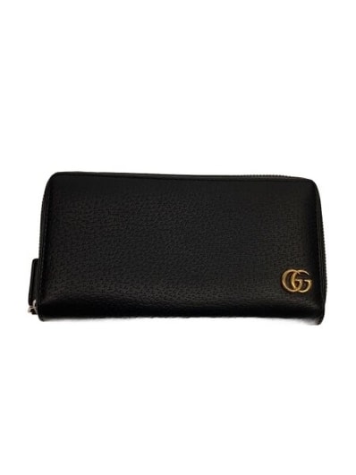GUCCI GG Marmont Leather Zip Around Wallet "Black/Gold"