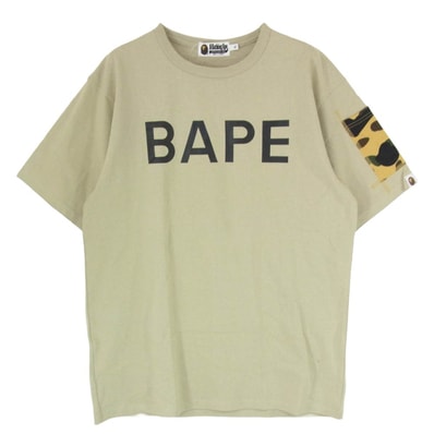 A BATHING APE アベイシングエイプ Tシャツ 001CSE801004X 袖カモポケット切替 BAPE ロゴプリント 半袖 Tシャツ カットソー ベージュ系 XL【中古】