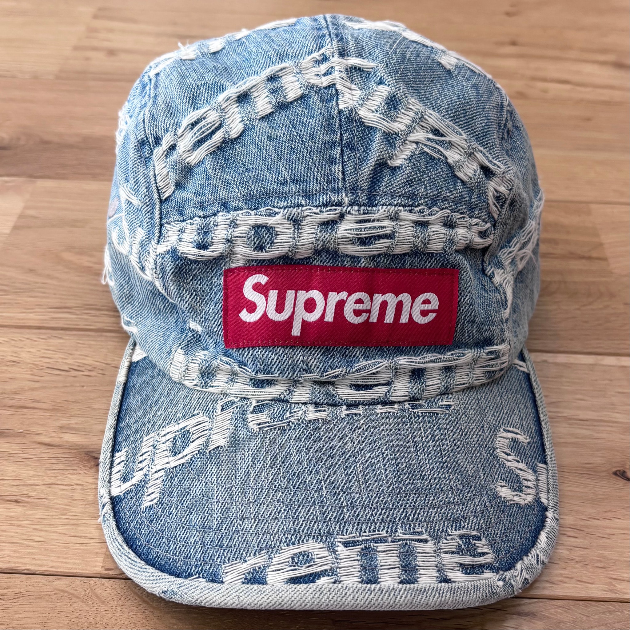Supreme Frayed Logos Denim Camp Cap "Blue"