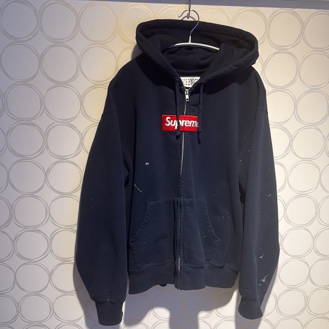 Supreme x MM6 Maison Margiela Box Logo Zip Up Hooded Sweatshirt "Navy"