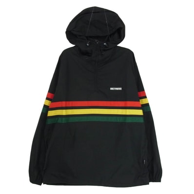 WACKO MARIA ワコマリア ジャケット RASTA STRIPED LINE PULLOVER HOODED JACKET ラスタ ストライプ ライン プルオーバー フーデッド ジャケット ブラック系 S【中古】