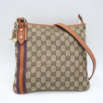GUCCI(グッチ)GGキャンバス シェリーライン ショルダーバッグ メッセンジャーバッグ ベージュ キャンバス レザー レディース 斜め掛け【中古】