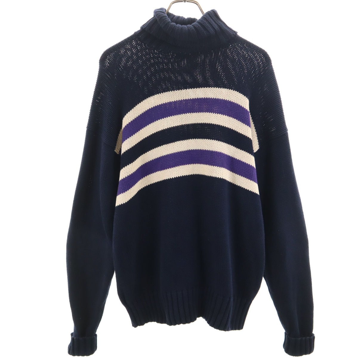 Polo by Ralph Lauren ポロバイラルフローレン 90s 香港製 オールド ボーダー柄 長袖 タートルネック ニット M ネイビー セーター