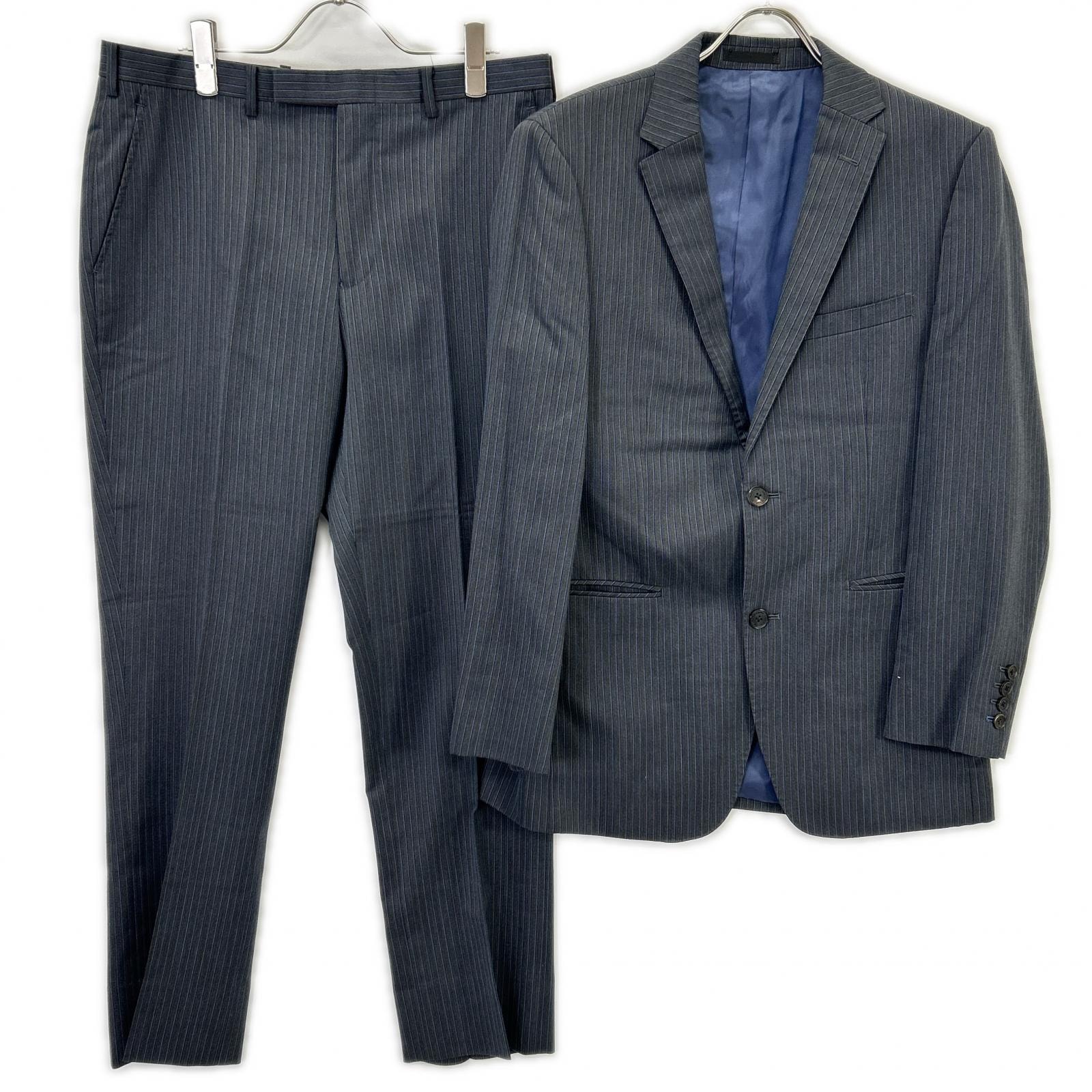 バーバリーブラックレーベル チャコールグレー D1H31-608-07 ストライプ ウール スーツ 38/38