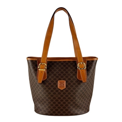 セリーヌ CELINE ハンドバッグ マカダム PVCコーティングキャンバス/レザー ブラウン レディース【中古】 z10526