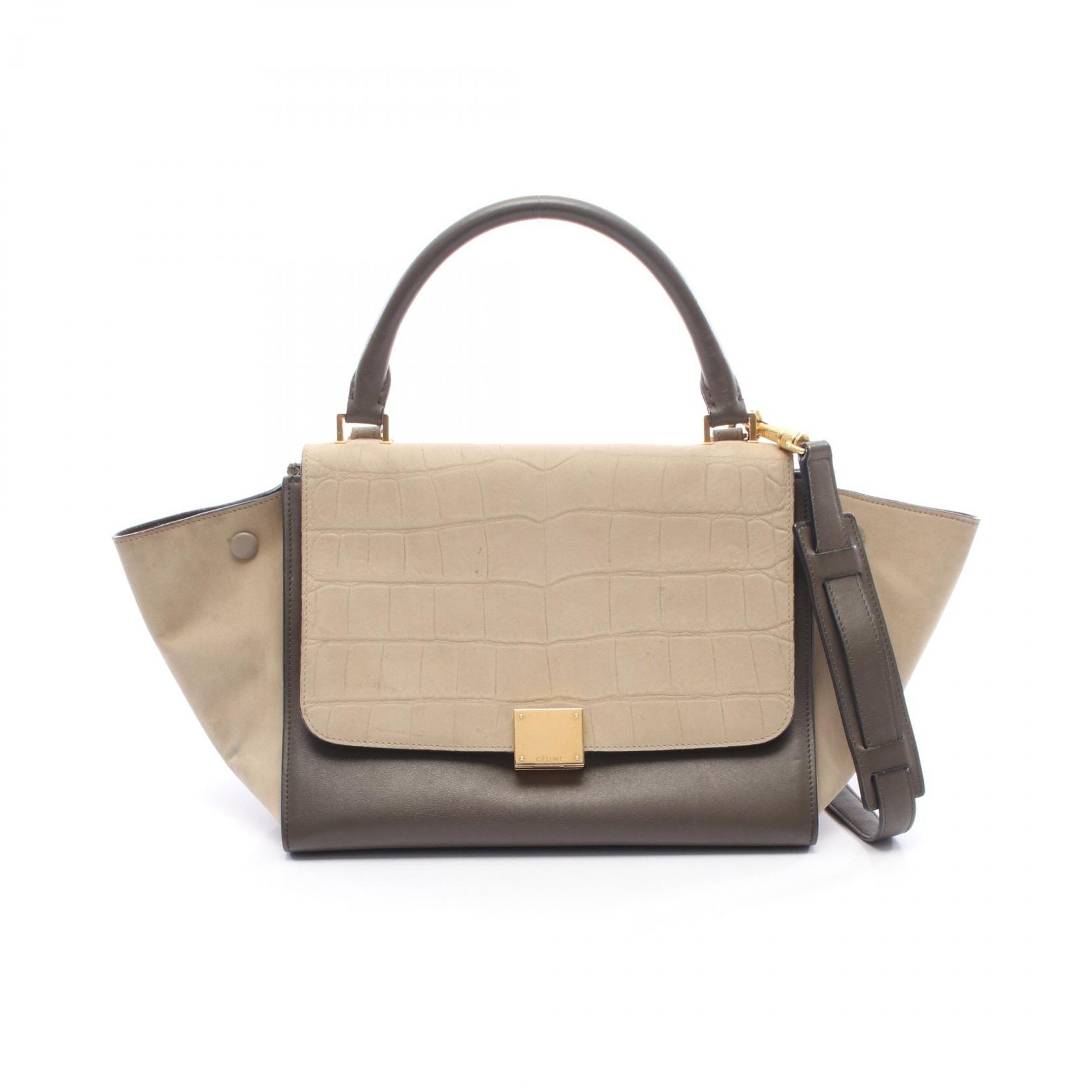 セリーヌ CELINE トラペーズ スモール クロコ型押し 2WAY ハンドバッグ バッグ レザー レザー レディース グレー系 / ベージュ系 【中古】