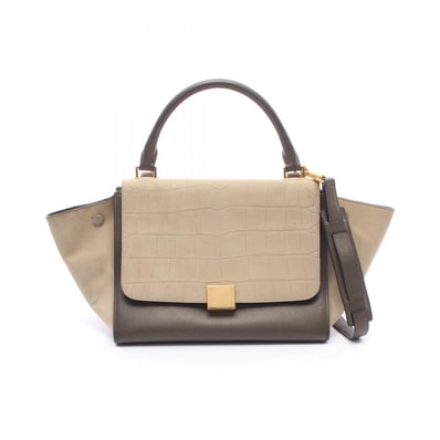セリーヌ CELINE トラペーズ スモール クロコ型押し 2WAY ハンドバッグ バッグ レザー レザー レディース グレー系 / ベージュ系 【中古】