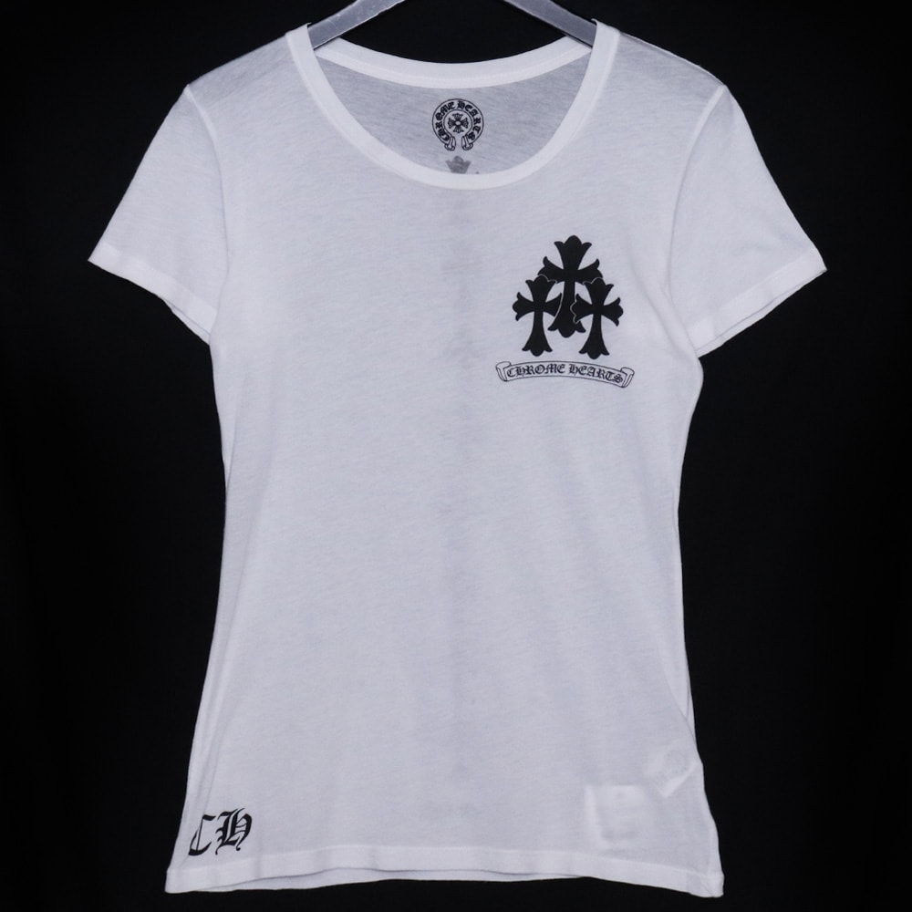 CHROME HEARTS レディース オールド セメタリークロス タイヤトラックプリントTシャツ