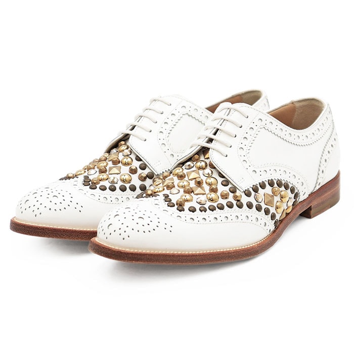美品 ドルチェアンドガッバーナ スタッズ ウイングチップシューズ ダービー フルブローグ ドレスシューズ レディース ホワイト 36h DOLCE&GABBANA