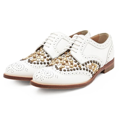 美品 ドルチェアンドガッバーナ スタッズ ウイングチップシューズ ダービー フルブローグ ドレスシューズ レディース ホワイト 36h DOLCE&GABBANA
