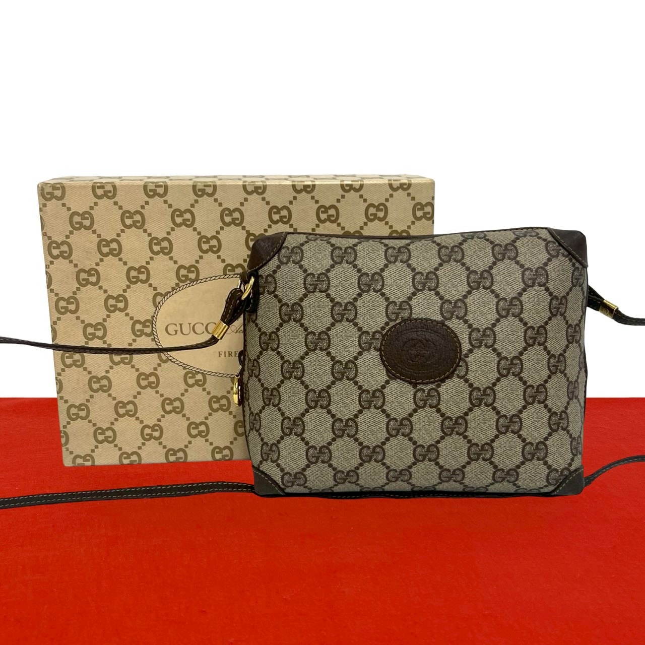 GUCCI グッチ GG 柄 ロゴ金具 レザー PVC ショルダーバッグ ブラウン
02418