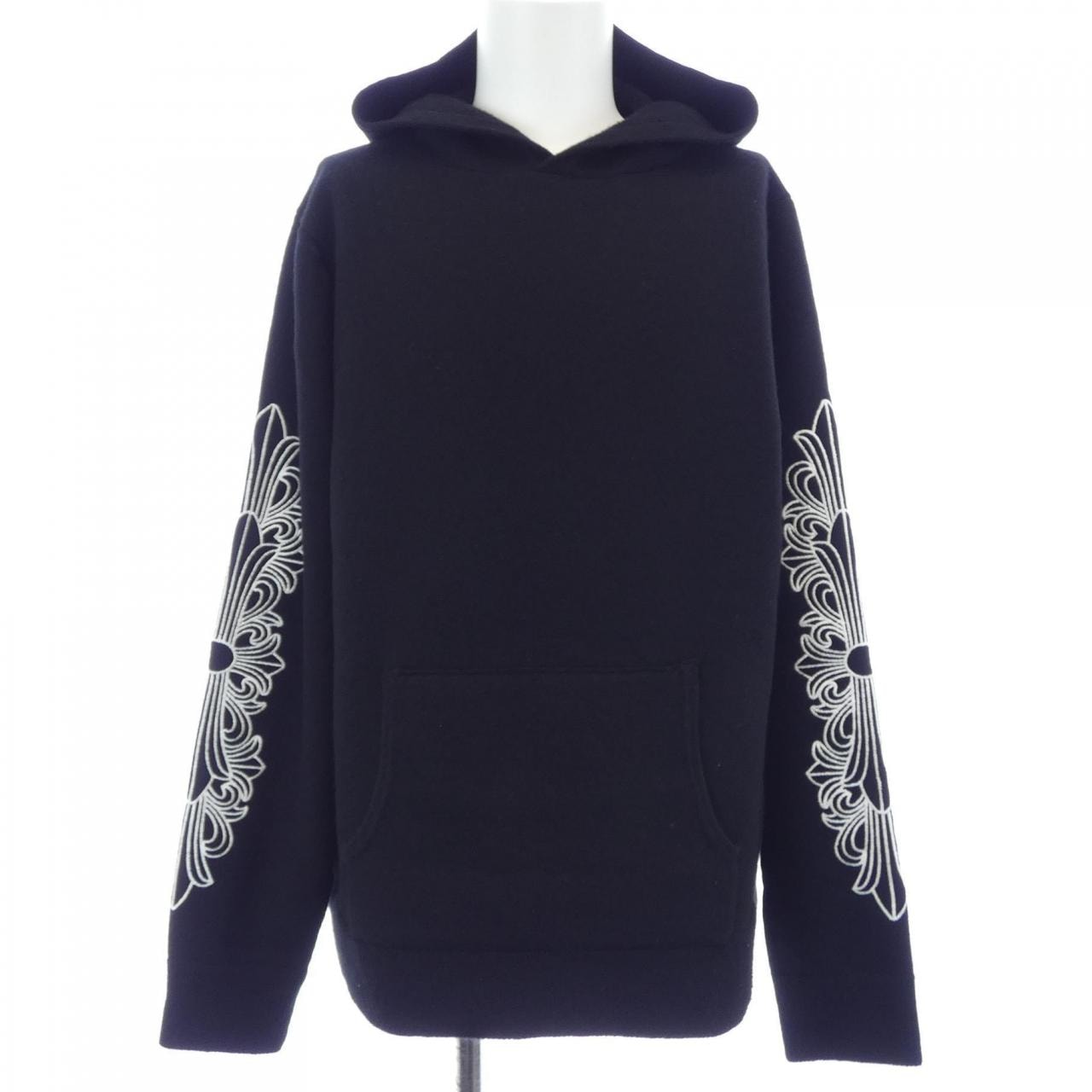 Chrome Hearts Arm Floral Cross Embroidered Cashmere Pullover Hoodie "Black"