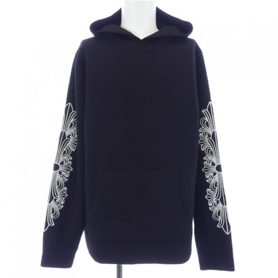 Chrome Hearts Arm Floral Cross Embroidered Cashmere Pullover Hoodie "Black"