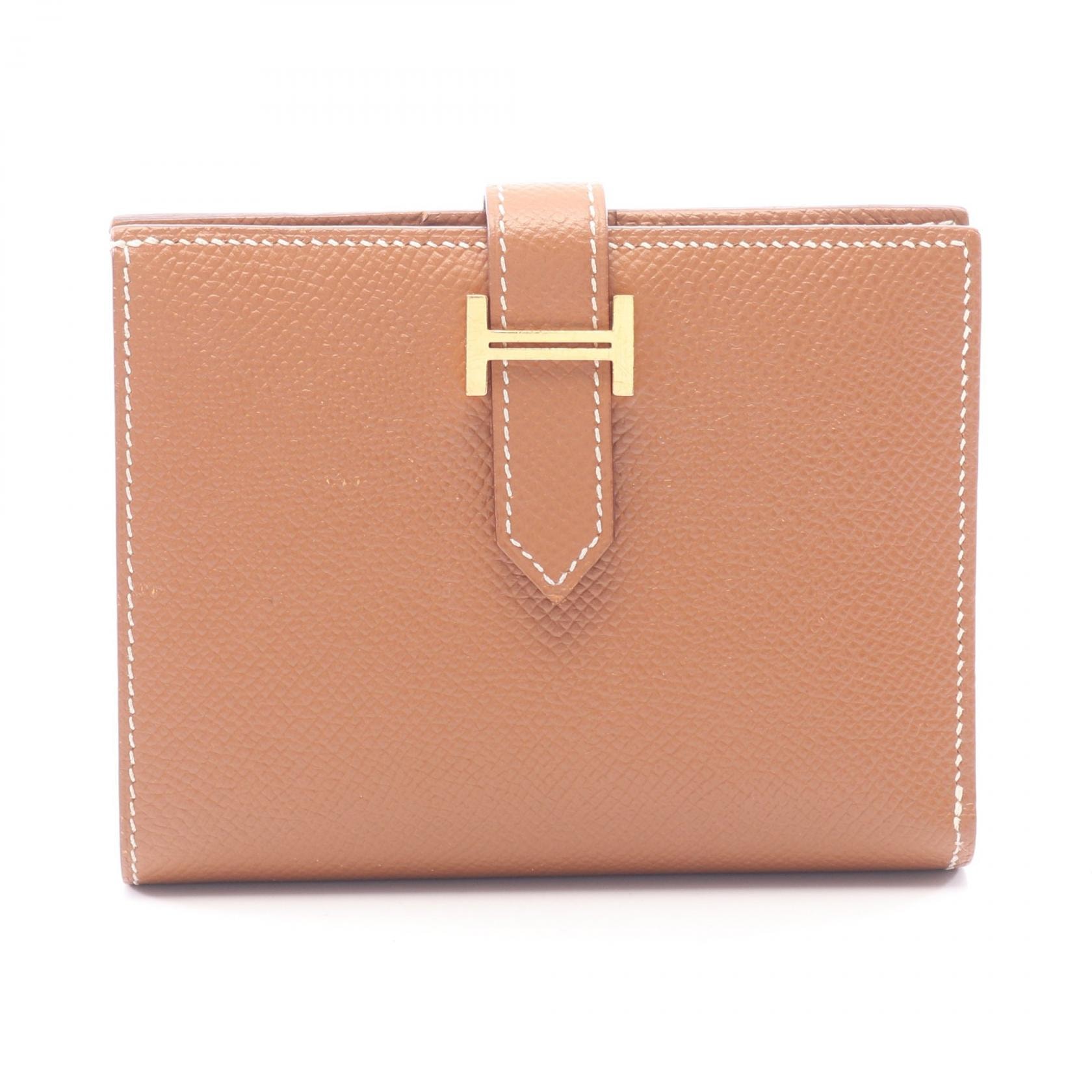 エルメス HERMES ベアンコンパクト ゴールド 二つ折り財布 財布 ヴォーエプソン ヴォーエプソン Z刻印(2021年製造) レディース ブラウン系 【中古】
