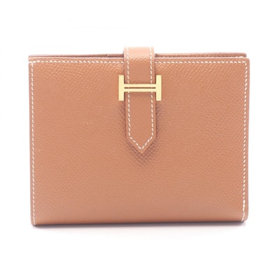 エルメス HERMES ベアンコンパクト ゴールド 二つ折り財布 財布 ヴォーエプソン ヴォーエプソン Z刻印(2021年製造) レディース ブラウン系 【中古】