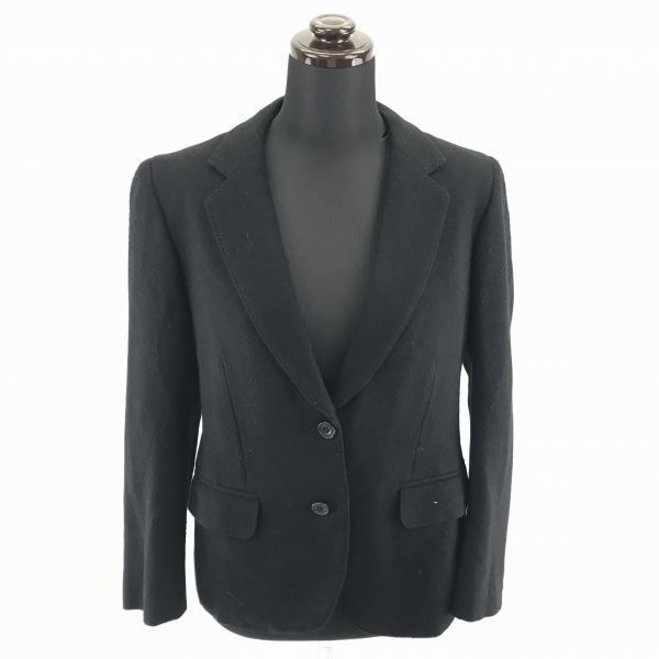 80s-90sビンテージ/Burberrysバーバリー★カシミア混テーラードジャケット/ブレザー【11AB2/Women's size-L/黒】シングル/2ボタン◆BA663W