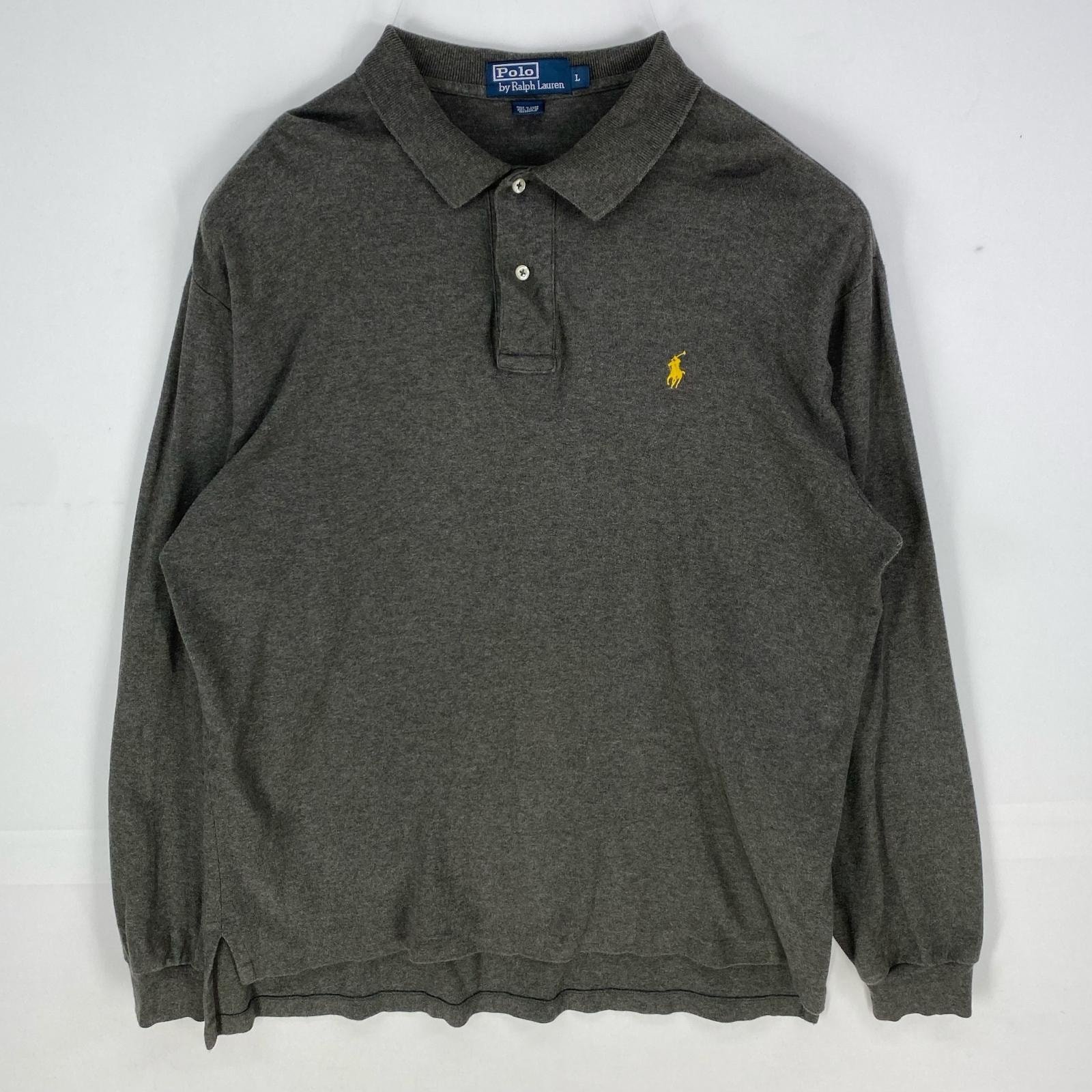 古着 ポロバイラルフローレン Polo by Ralph Lauren 長袖シャツ ワンポイント 刺繍ロゴ ポロシャツ L  グレー系 メンズ