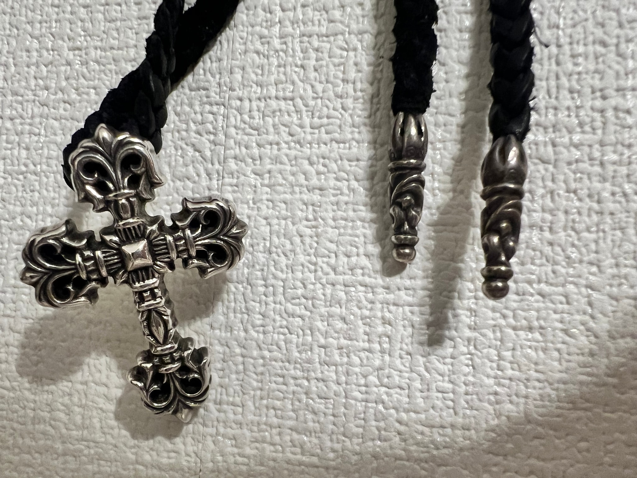 Chrome Hearts Philigrey Cross XS Leather Blade Necklace "Silver/Black"