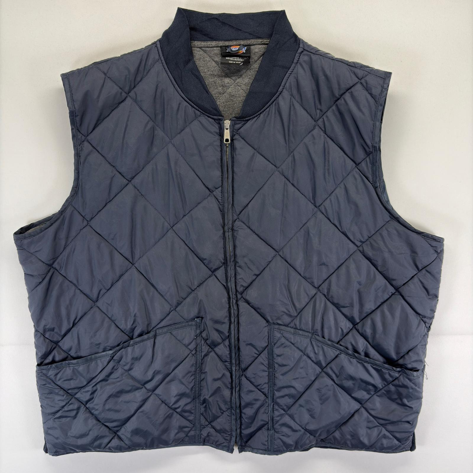 古着 ディッキーズ Dickies ベスト 中綿 大きいサイズ フルジップ キルティング ワーク 作業着 3XL  ダークネイビー系 メンズ