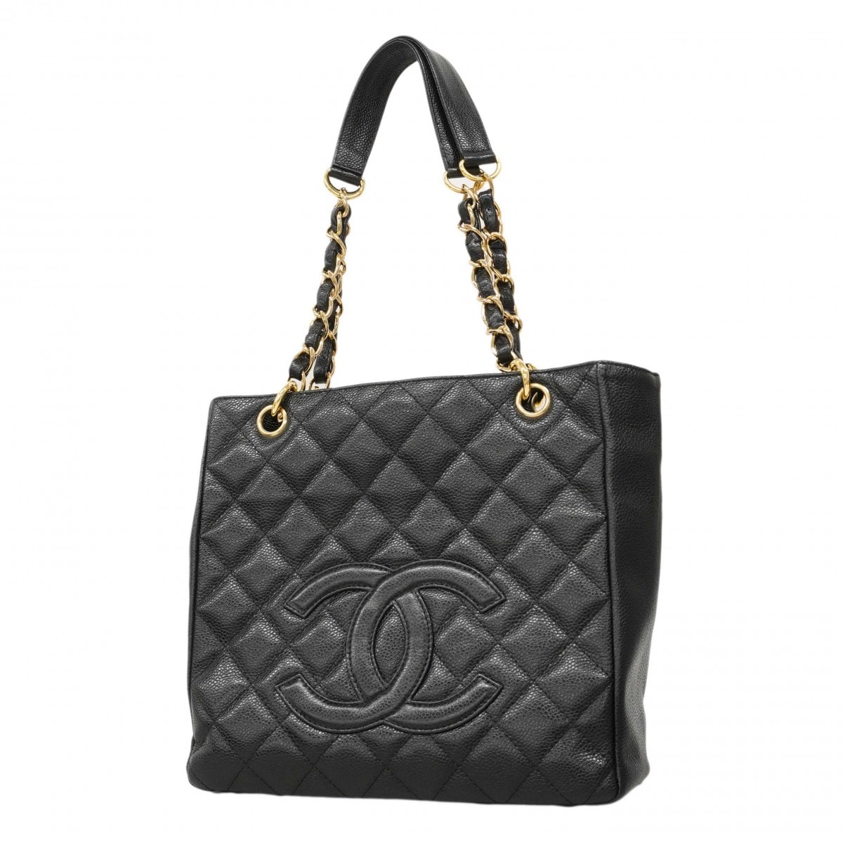 【6dd5095-k】シャネル チェーントート マトラッセ キャビアスキン ブラック ゴールド金具【中古】レディース