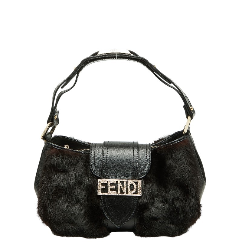 フェンディ マンマバゲット ロゴ ハンドバッグ ワンショルダーバッグ ブラック ブラウン ファー レザー レディース FENDI 【中古】