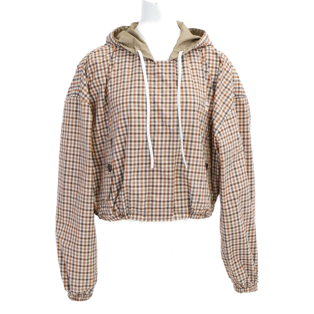 ミュウミュウ 【美品/国内正規/24年製】ML1190 ヴィンテージチェック ラバーロゴ フーディジャケット 38
