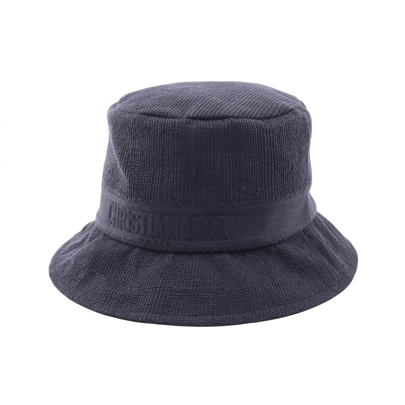 ディオール Dior ボブハット ロゴ バケット ハット 帽子 コットン レディース ネイビー系 【中古】