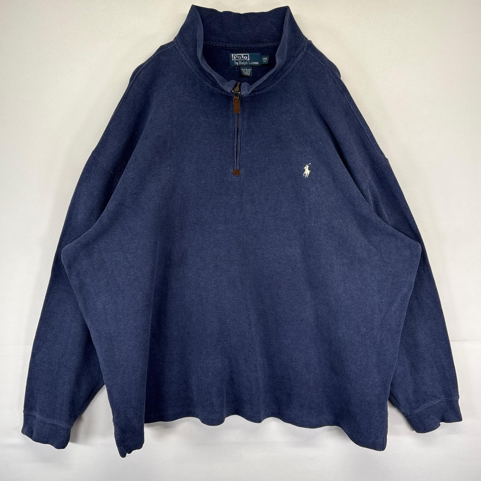 古着 ポロバイラルフローレン Polo by Ralph Lauren スウェット ハーフジップ プルオーバー ワンポイントロゴ  ネイビー系 メンズ