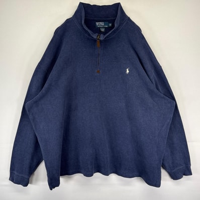 古着 ポロバイラルフローレン Polo by Ralph Lauren スウェット ハーフジップ プルオーバー ワンポイントロゴ ネイビー系 メンズ