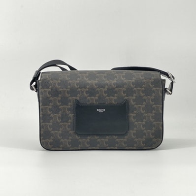 CELINE(セリーヌ) フラップ カーフレザー / トリオンフキャンバス 111592 メッセンジャーバッグ ブラック×ブラウン