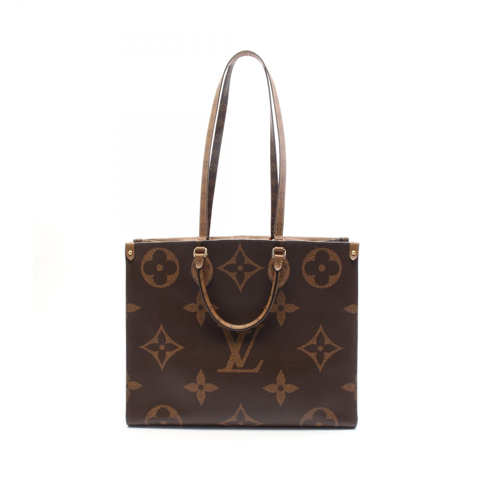 ルイ・ヴィトン LOUIS VUITTON オンザゴーGM トートバッグ バッグ PVCコーティングキャンバス モノグラム・ジャイアントリバース ベージュ レディース ブラウン系 / ベージュ系 M44576 【中古】