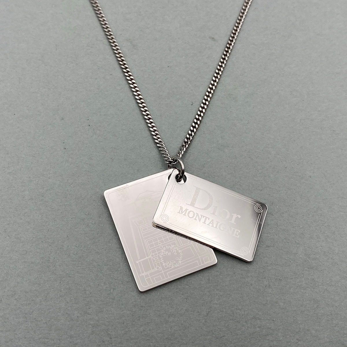 Christian Dior クリスチャンディオール モンテーニュ ダブルプレート ネックレス メタル シルバー レディース【中古】