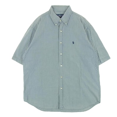 POLO RALPH LAUREN ポロ・ラルフローレン 半袖シャツ YARMOUTH ギンガムチェック ボタンダウン 半袖 シャツ グレー系 ホワイト系 L【中古】