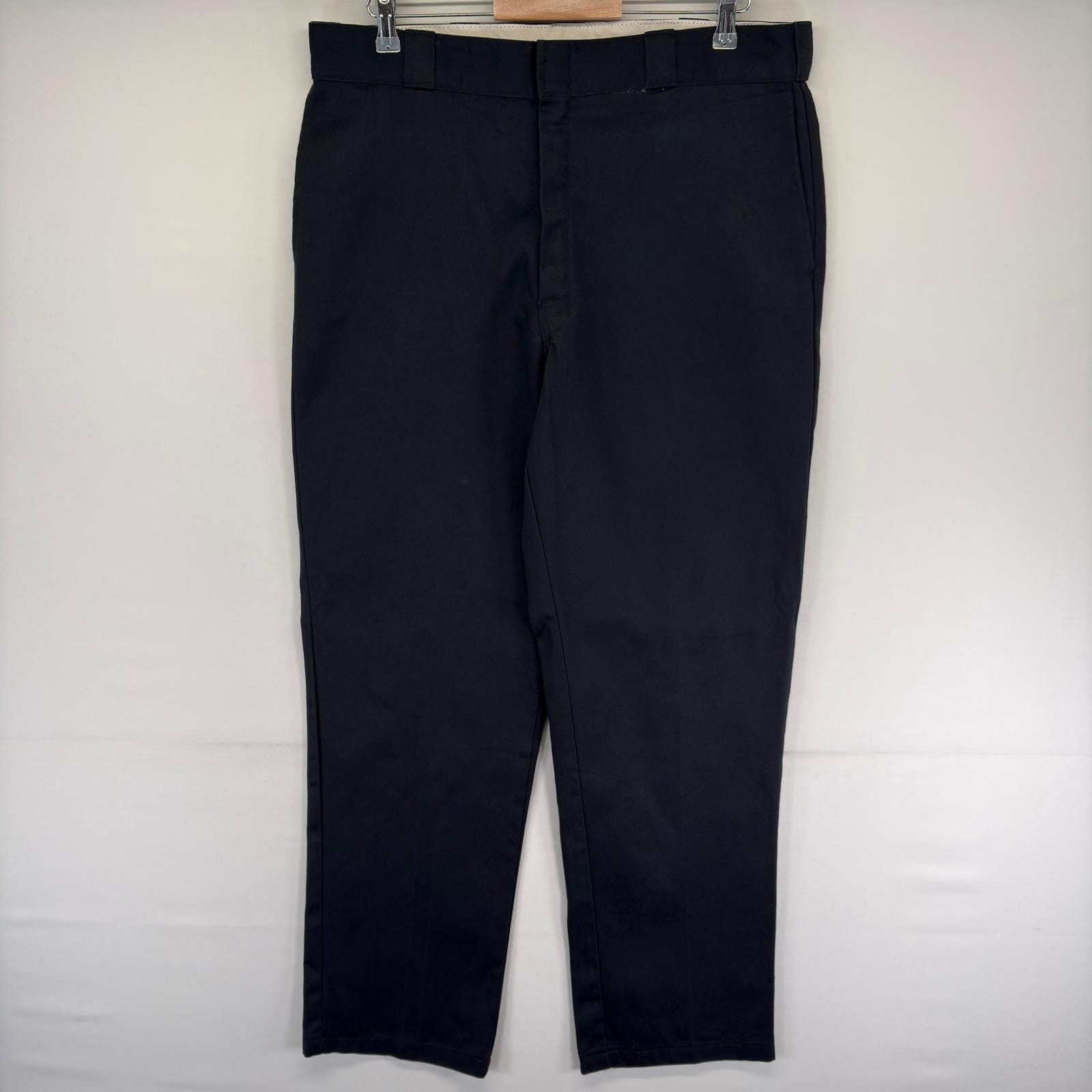 古着 ディッキーズ Dickies パンツ 874 ワンポイントロゴ ワーク センタープレス チノパン ジッパーフライ w38 L34  ブラック系 メンズ
