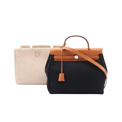 エルメス HERMES エールバッグPM ハンドバッグ バッグ キャンバス レザー トワルオフィシエ / ヴァッシュハンター トワルオフィシエ ブラック(エルメス) □E刻印(2001年製造) レディース ブラック系 / ブラウン系