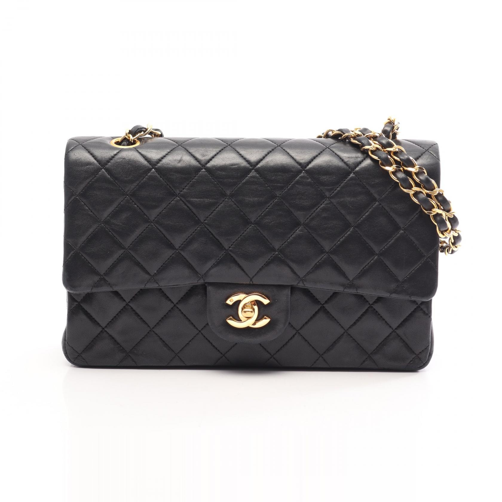 シャネル CHANEL マトラッセ Wフラップ ショルダーバッグ バッグ ラムスキン(羊革) レディース ブラック系 【中古】