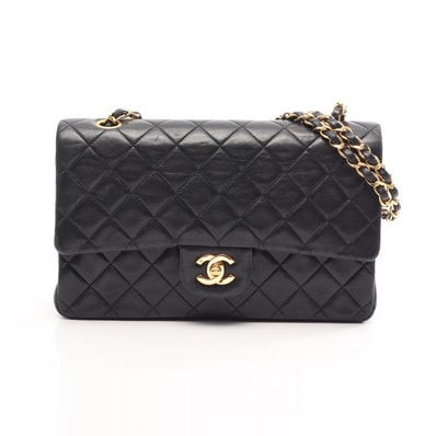 シャネル CHANEL マトラッセ Wフラップ ショルダーバッグ バッグ ラムスキン(羊革) レディース ブラック系 【中古】