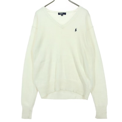 Polo by Ralph Lauren ポロバイラルフローレン 長袖 Vネック コットン ニット 150 アイボリー
