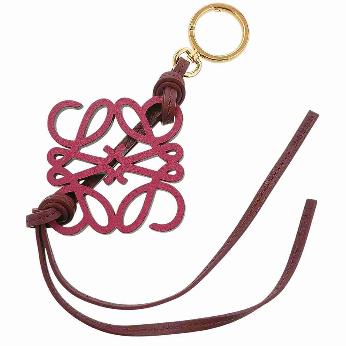 LOEWE ロエベ アナグラム チャーム キーリング キーホルダー C621232 レザー ボルドー ピンク レディース【中古】
