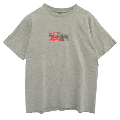 STUSSY ステューシー Tシャツ 紺タグ 90s USA製 ロゴ プリント 半袖 Tシャツ グレー グレー系 L【中古】