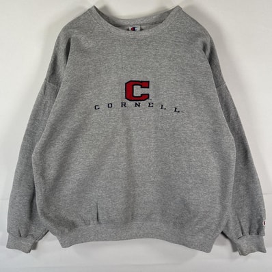 古着 90's/90年代 チャンピオン Champion スウェット トレーナー プルオーバー クルーネック チームロゴ刺繍 大きいサイズ XL グレー メンズ