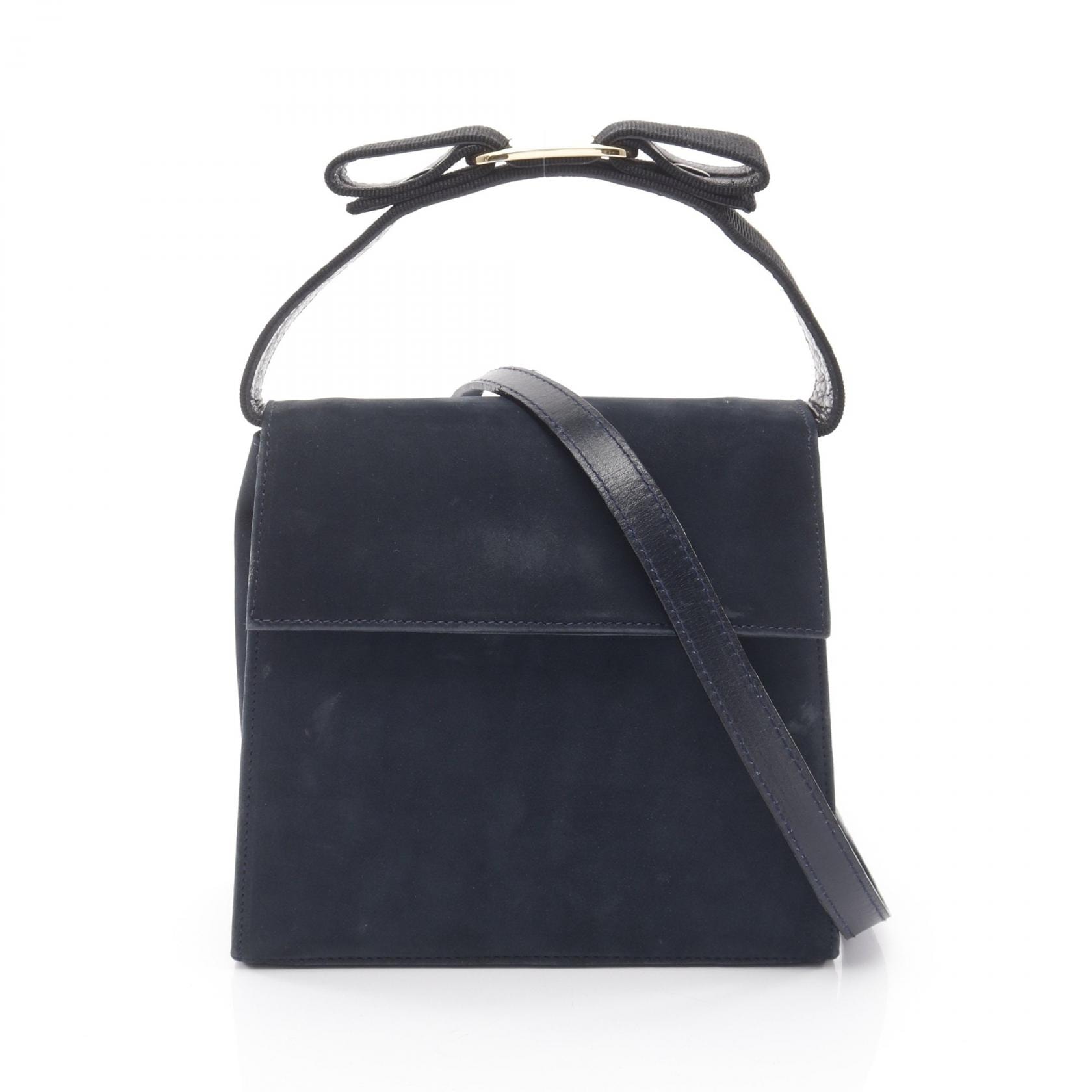 サルヴァトーレフェラガモ Salvatore Ferragamo ヴァラリボン ハンドバッグ バッグ スウェード レザー レディース ネイビー系 【中古】