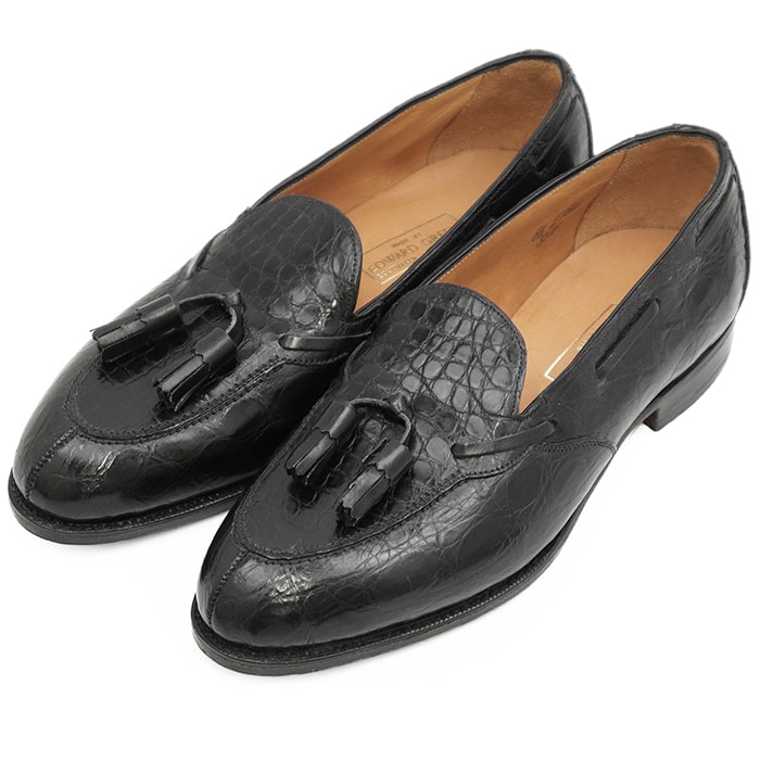 【極美品】EDWARD GREEN エドワードグリーン タッセルローファー サイズ 6.5E メンズ Arundel アランデル クロコダイル エキゾチックレザー シューズ 革靴 ブラック 黒 イングランド製