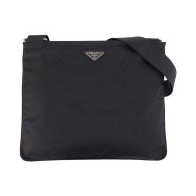 美品 PRADA プラダ テスート 三角ロゴプレート ブラック 黒 シルバー金具 ナイロン ショルダーバッグ メッセンジャーバッグ 604336 【中古】